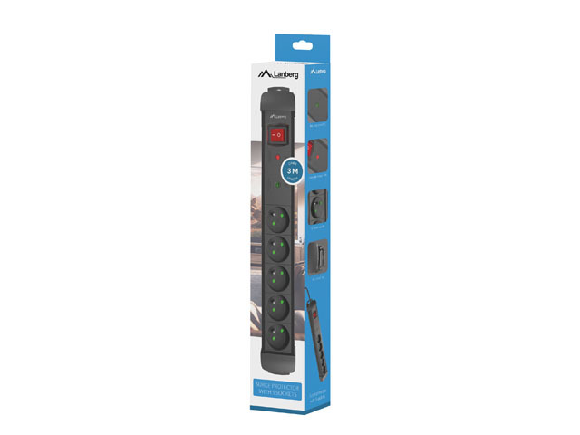 SURGE PROTECTOR LANBERG SP1 3M 5X FRENCH - Afbeelding 2