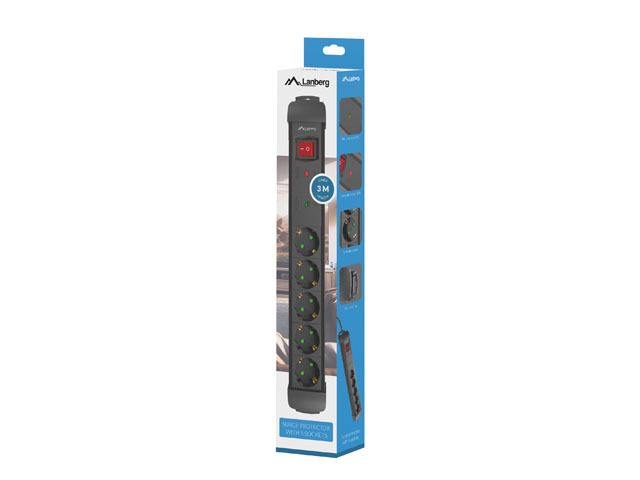 SURGE PROTECTOR LANBERG SP1 3M 5X SCHUKO - Afbeelding 2